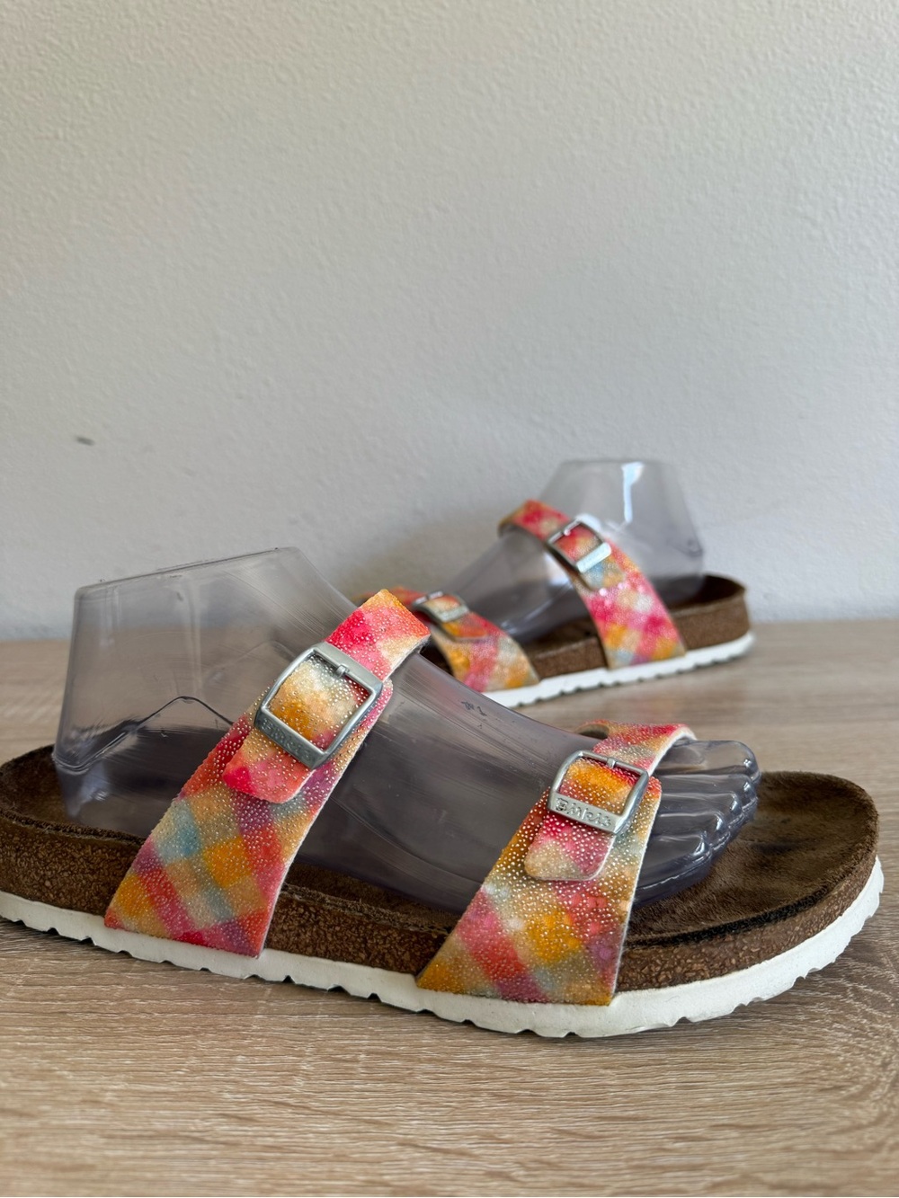 Birkenstock Birki's Tahiti‎ Slide Sandals  Rainbow Plaid Sparkle Sz 41/10